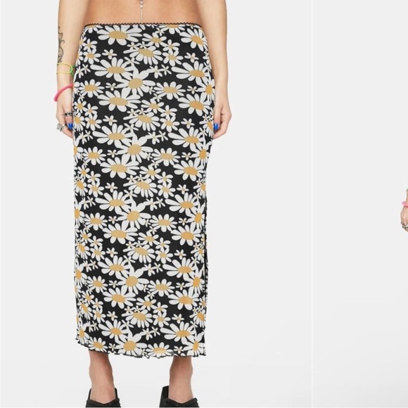 Pretty Garbage Mesh Ditsy Floral Daisy Midi Skirt Side Slit Size Medium - Picture 2 of 12